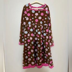 Hanna Andersson Brown Dress with Pink and White Polka Dots
